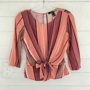 Forever 21 Pink Stripe Open Back Tie Front Top